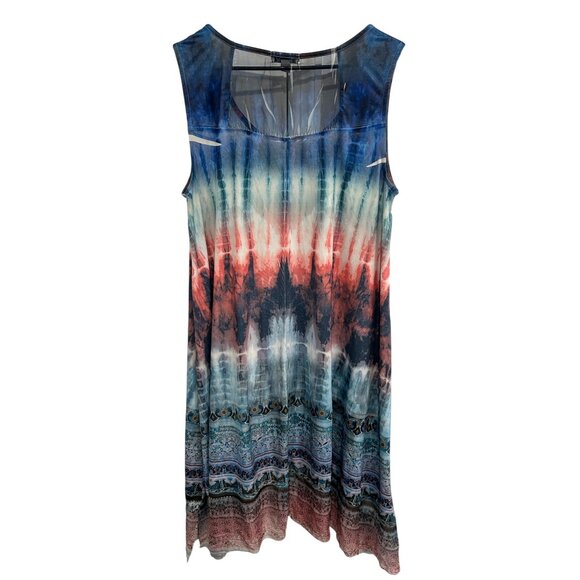 OneWorld Asymmetrical Tie Dye Sleeveless Dress With Rhinestones SZ XLarge - Picture 2 of 11